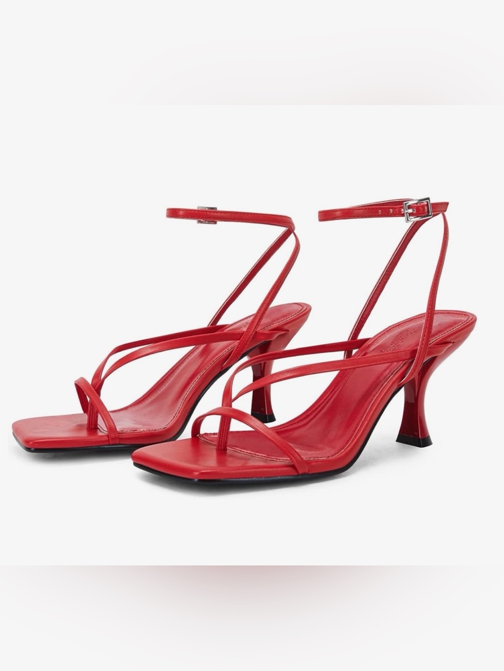 Piepiebuy Red Strappy Square-Toe Heeled Sandals -- 6.5